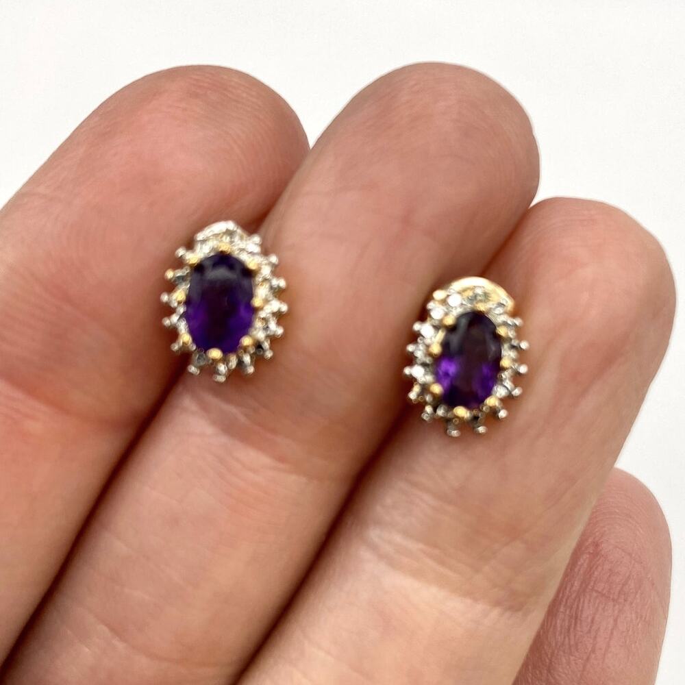 NWOT Purple Amethyst Stud Earrings 10K Gold Vermeil 925 Silver Illusion Setting